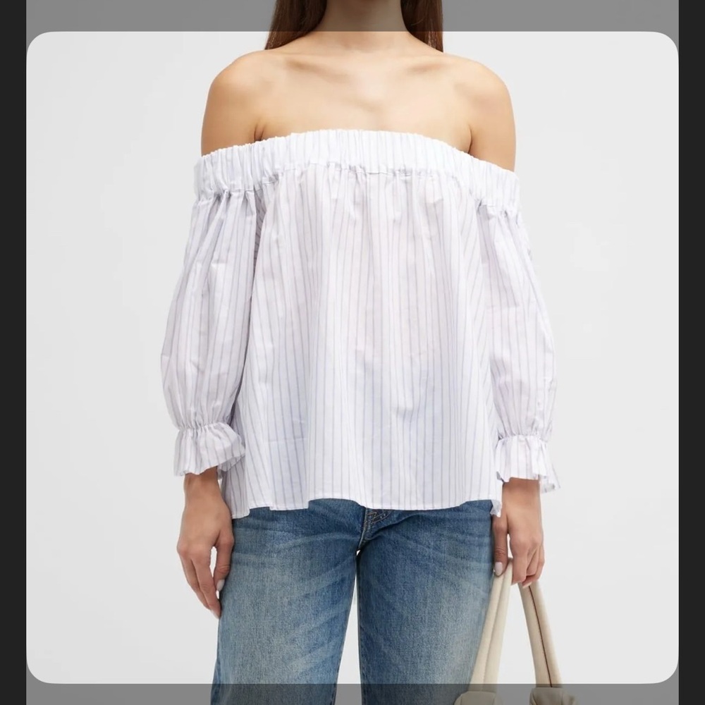 NWT Harshman Gruner Striped Off the Shoulder Tie back Cotton Linen Blouse Top L